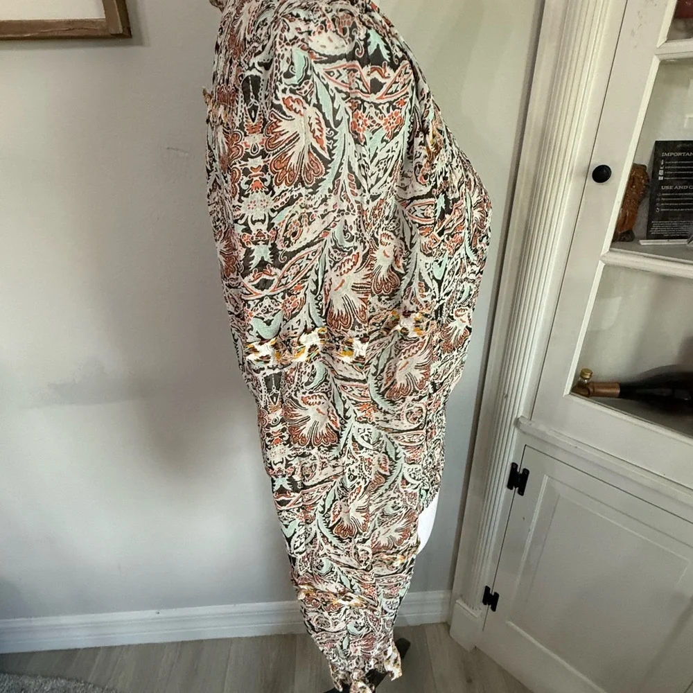 Anthropologie Flounce Printed Ruffle Blouse V Neck Long Sleeve Smocked Top - Picture 6 of 8